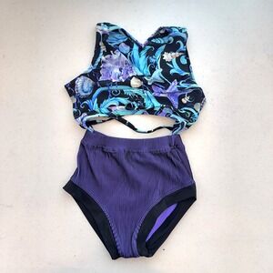 Dance to the Beach Kids Mermaid Seashell Swimsuit Set Bikini Top Bottoms Size LC